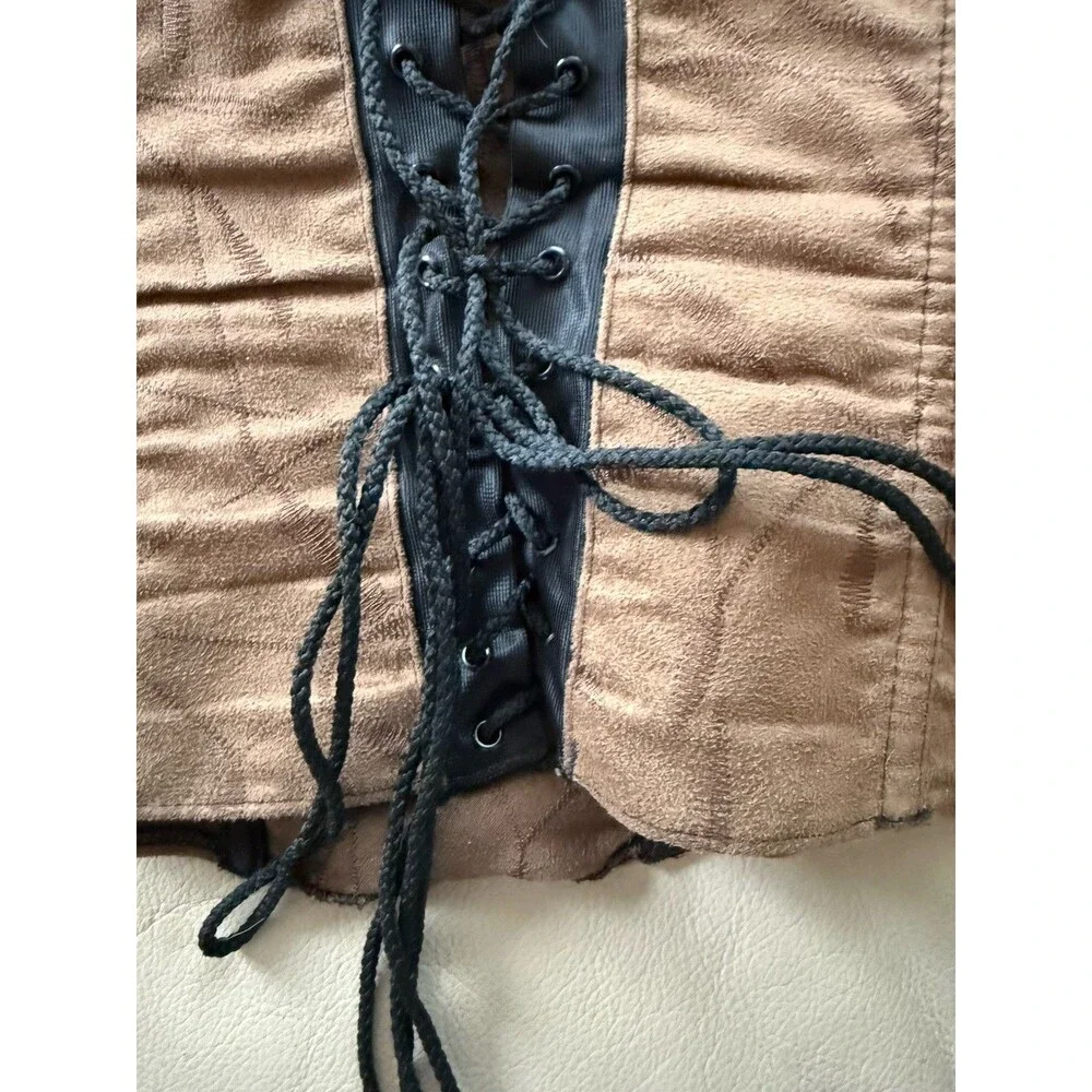 Corset Top Brown Lace Up Zip Renaissance Faire Festival Bustier ?XL Whimsygoth